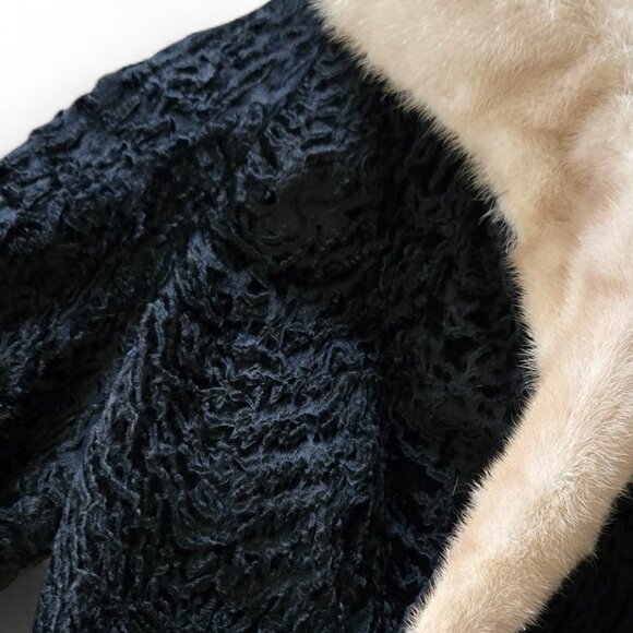 Vintage Abraham & Straus Fur Collar Coat Women's Crushed Velvet Union Made M/L - Picture 5 of 9